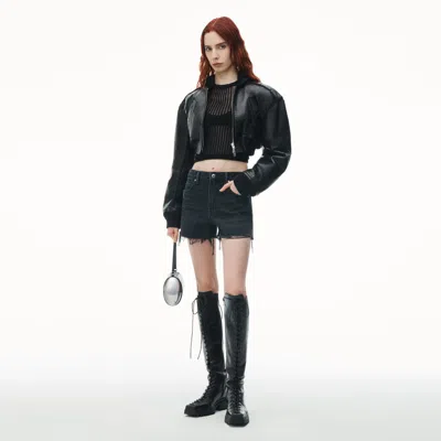 Alexander Wang Bite High Rise Denim Short With Logo Pocket In Grey Aged