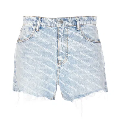 Alexander Wang Bite Logo Denim Shorts In Blue