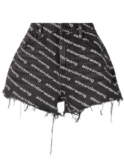 Alexander Wang Bite Logo-print Denim Shorts In Gray