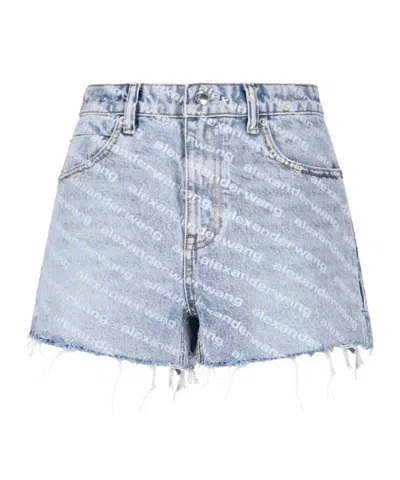 ALEXANDER WANG ALL-OVER LOGO DENIM SHORTS