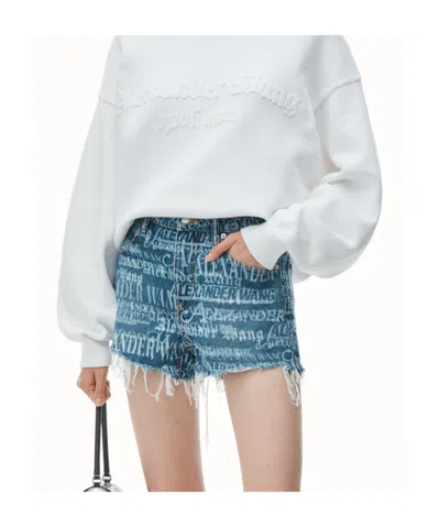 Alexander Wang Bite Logo-print Denim Shorts In White