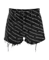 Alexander Wang Omens Grey Aged White Logo-print Bite Denim Shorts In Black