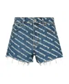 Alexander Wang Denim Shorts With All Over Logo In Blue