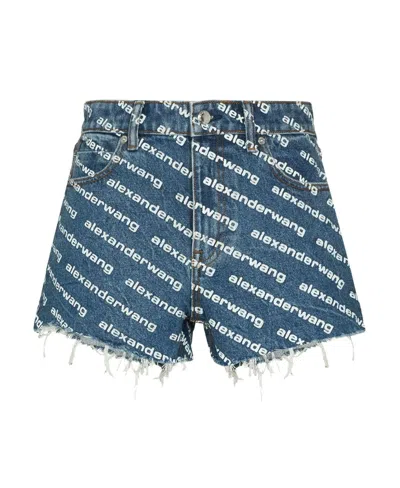 Alexander Wang Bite Logo Cotton Denim Shorts In Multicolor