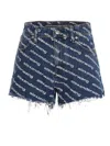 Alexander Wang Navy Blue All-over Logo Shorts In Blue
