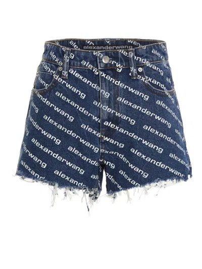 Alexander Wang Navy Blue All-over Logo Shorts