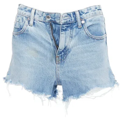 Pre-owned Alexander Wang Bite Zip Blue Washed Denim Hot Pants Shorts 25"