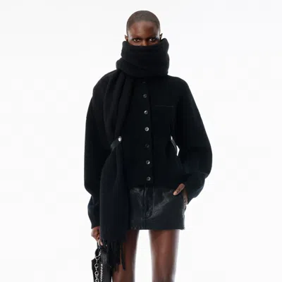 Alexander Wang ブラック ウールコットン ドレープバック カーディガン In Black