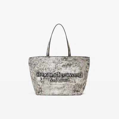 Alexander Wang Black And White Leather Punch Tote In Gray