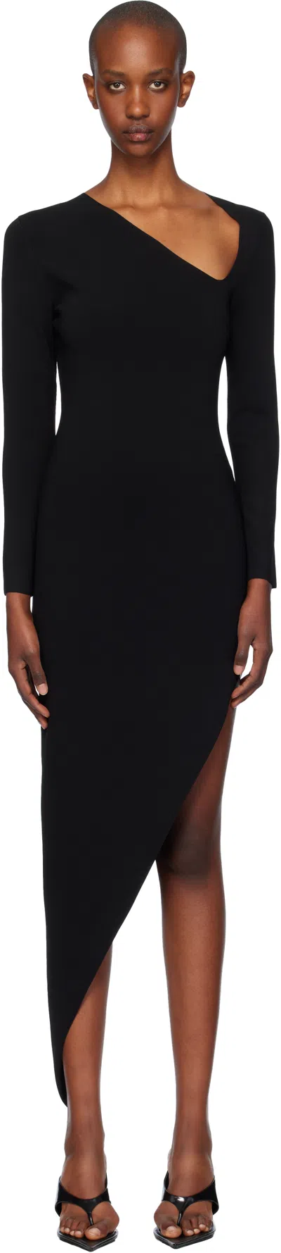 ALEXANDER WANG BLACK ASYMMETRIC LONG-SLEEVE BODYCON MAXI DRESS