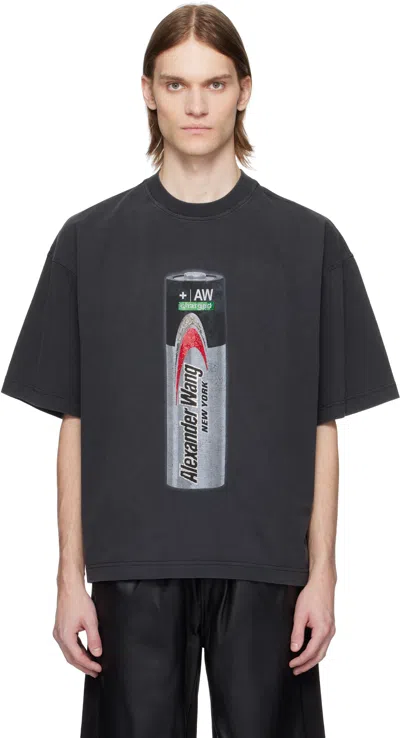 Alexander Wang Black Battery Logo-print Graphic T-shirt In Washed Black