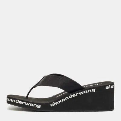 Pre-owned Alexander Wang Black Canvas Thong Wedge Sandals Size 39