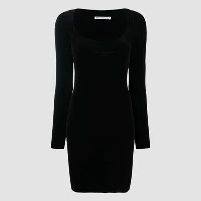 Alexander Wang Logo-embroidered Scoop-neck Minidress In Black