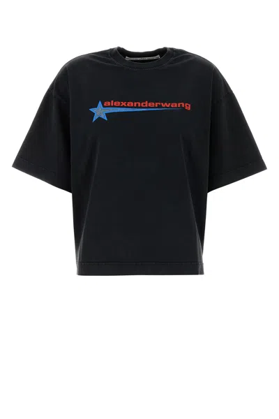 Alexander Wang Women T-shirt With Thermo-applied Rhinestone Star In Black
