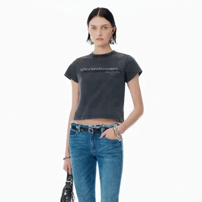 Alexander Wang Black Cotton Shrunken Logo Tee