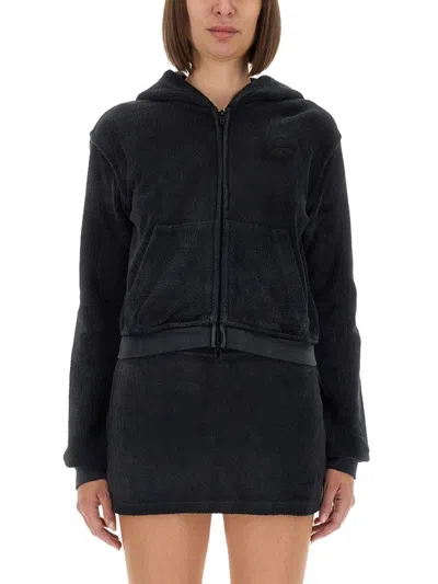 Alexander Wang Logo-embroidered Zip-front Hoodie In Black