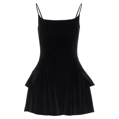 Alexander Wang Black Cotton Velvet Corseted Fit Flared Party Dress