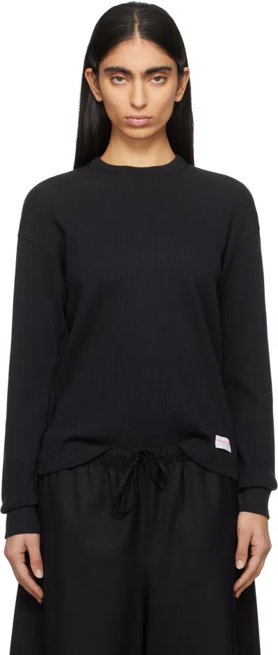 Alexander Wang Black Cotton Waffle Thermal T-shirt In 001 Black