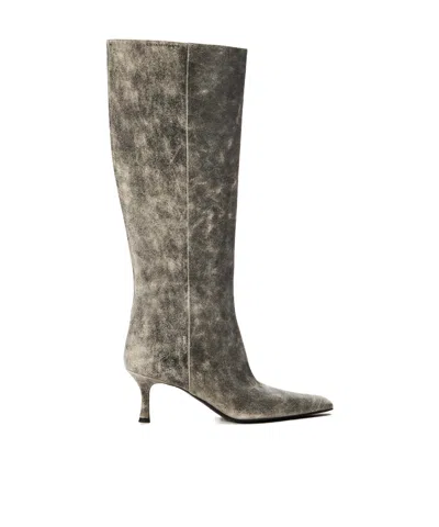 Alexander Wang Black Crackle Leather Vera Boot In Gray