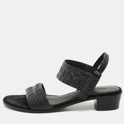 Pre-owned Alexander Wang Black Croc Embossed Leather Slingback Sandals Size 36