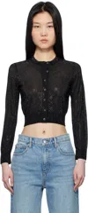 Alexander Wang Black Cropped Bead Hotfix Cardigan In Black