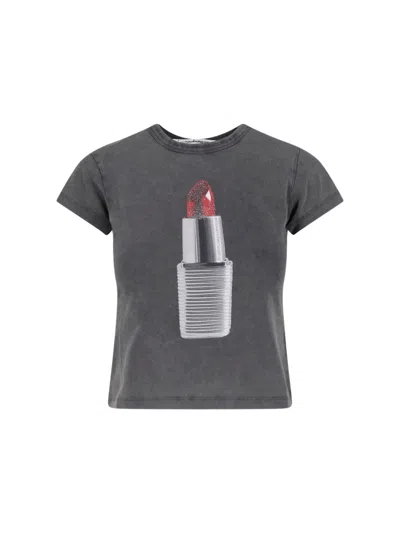 Alexander Wang Black Cropped Graphic Lipstick Cotton T-shirt
