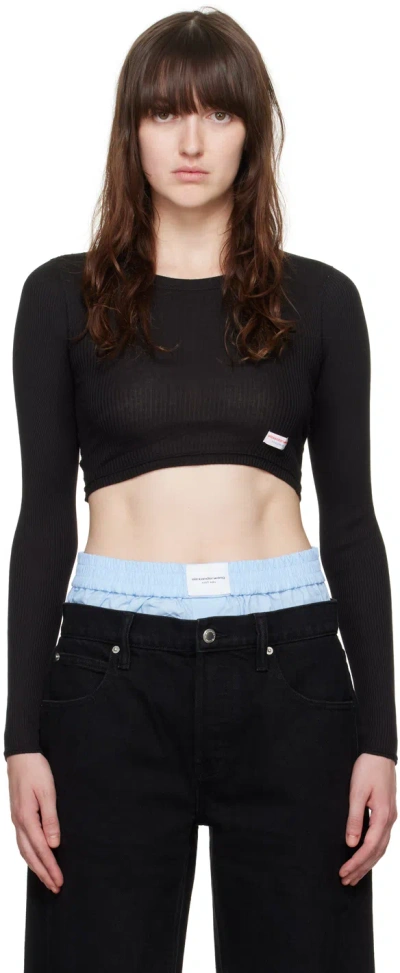 Alexander Wang Black Cropped Long Sleeve T-shirt In 001 Black