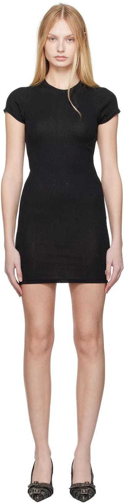 Alexander Wang Black Crystal Hotfix Short-sleeve Loungewear Minidress