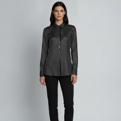 Pre-owned Alexander Wang Black Crystal Striped Silk Satin Shirt S