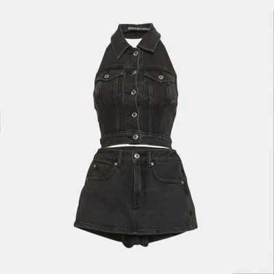 Pre-owned Alexander Wang Black Denim Halter Vest And Shorts Set Xs