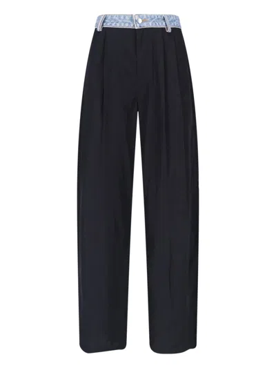 Alexander Wang Black Denim Waistband Straight Leg Trousers In Multi