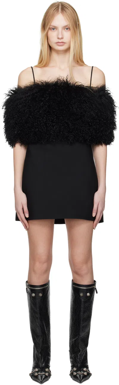 Alexander Wang Black Detachable Mongolian Lamb Shearling Minidress