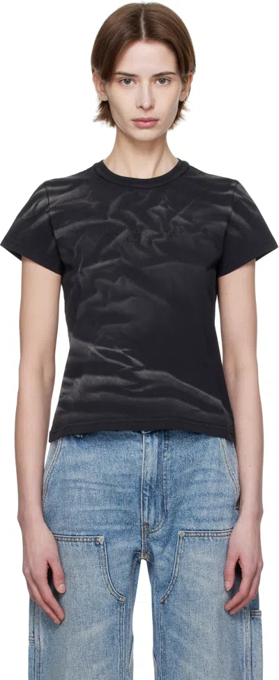 Alexander Wang Black Distressed Logo Shrunken T-shirt In Washed Lead
