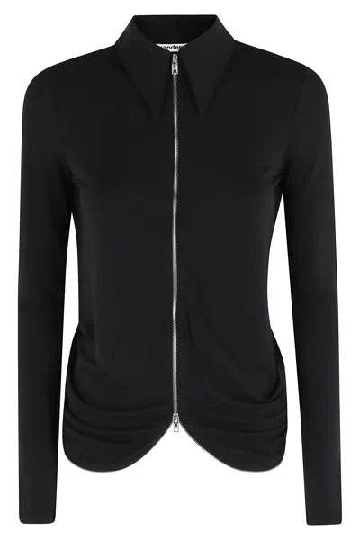 Alexander Wang Black Drape Back Continuous-zipper Viscose-blend Shirt