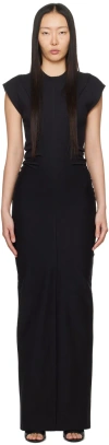 Alexander Wang Crewneck Ribbed Jersey Maxi Dress With Back Slit And Draped Detail In 001 Black