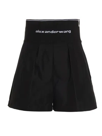 ALEXANDER WANG BLACK ELASTIC LOGO BAND SHORTS