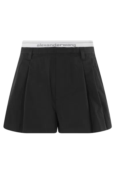 Alexander Wang Black Elastic Logo Wide-leg Darts Cotton Shorts