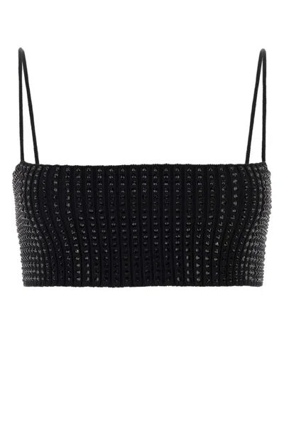 Alexander Wang Black Embellished Stretch Nylon Crop Top