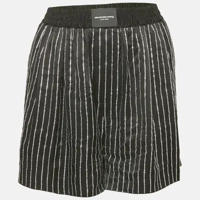 Pre-owned Alexander Wang Black Embellished Striped Satin Shorts L