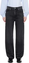 Alexander Wang Black Ez Mid-rise Logo Jeans In Grey Aged