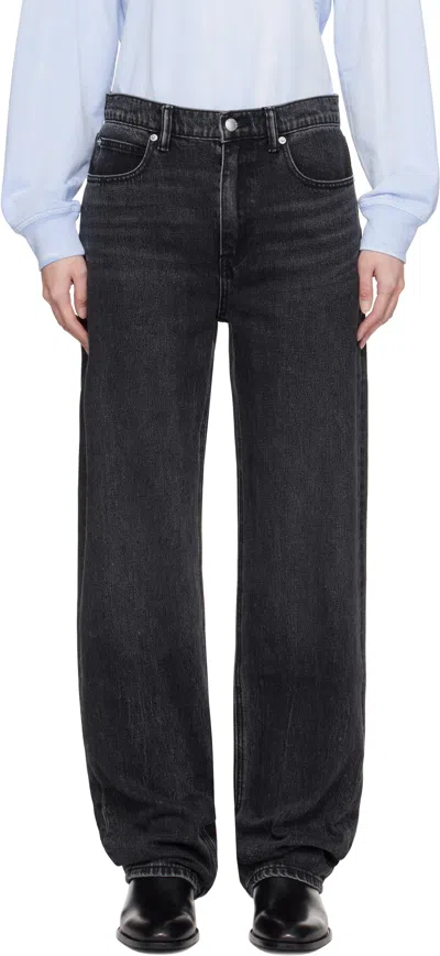 Alexander Wang Black Ez Mid-rise Logo Jeans In Grey Aged