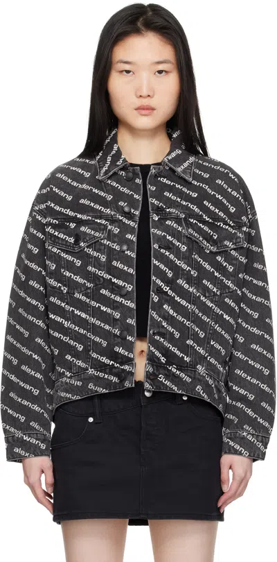 ALEXANDER WANG BLACK FALLING BACK LOGO DENIM JACKET