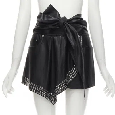 Pre-owned Alexander Wang Black Faux Leather Silver Studded Draped Wrap Tie Shorts Us2 Xs