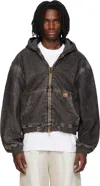 Alexander Wang Black Flocked Oversized Carpenter Jacket In Brown