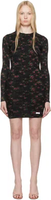 Alexander Wang Black Floral-print Ribbed Cotton Minidress In Washed Black Multi