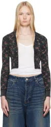 Alexander Wang Black Floral-print Waffle Knit Cardigan In Washed Black Multi