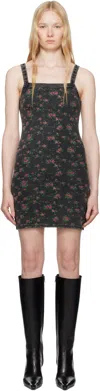 Alexander Wang Black Floral-print Waffle Knit Minidress In Washed Black Multi