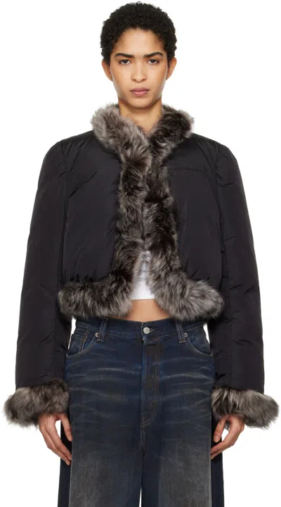Alexander Wang Black Fur Trim Down Jacket