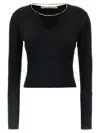 Alexander Wang V-neck Cropped Sweater With Nameplate Chain In Black