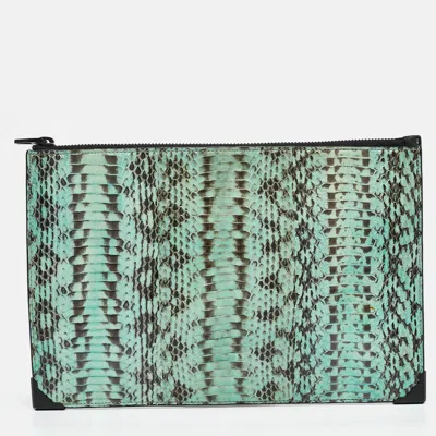 Pre-owned Alexander Wang Black Green Watersnake And Leather Zip Clutch